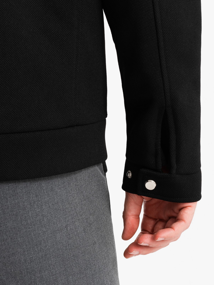 Men's biker jacket with collar and pockets - black V2 OM-JALP-0157