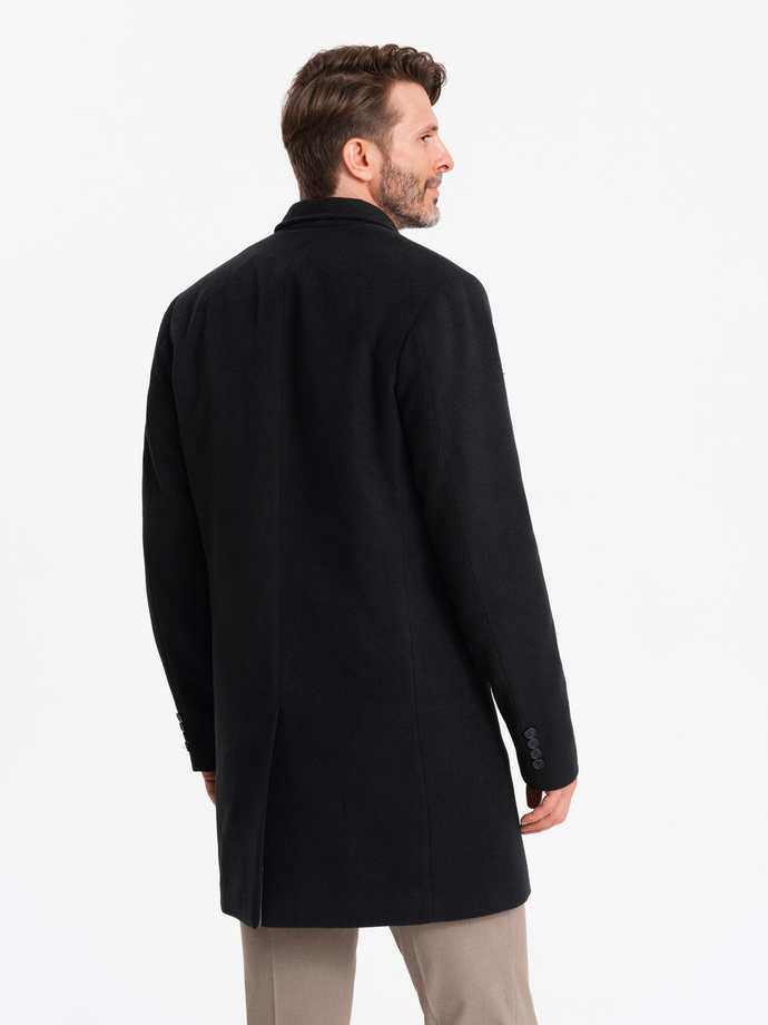 Single-breasted long men's suit style coat - black V1 OM-COWC-0105