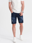 Men's denim short shorts with holes - dark blue V3 OM-SRDS-0146