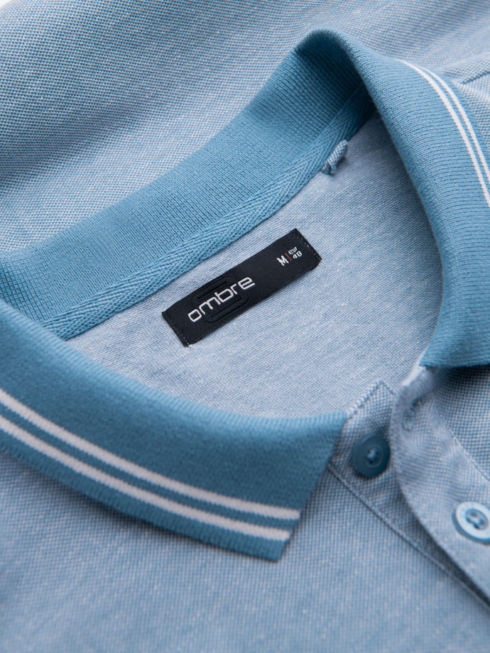 Melanżowa koszulka męska polo z kołnierzykiem w paski – niebieska V3 OM-POSS-0109