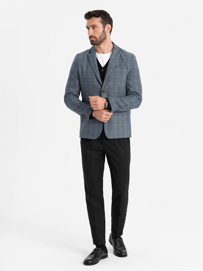 Men's jacquard blazer in delicate check - graphite V1 OM-BLZB-0119