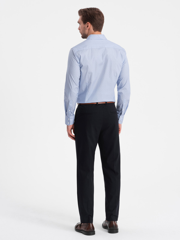 Koszula męska bawełniana w mikro wzór REGULAR FIT - jasnoniebieska V2 OM-SHCS-0152