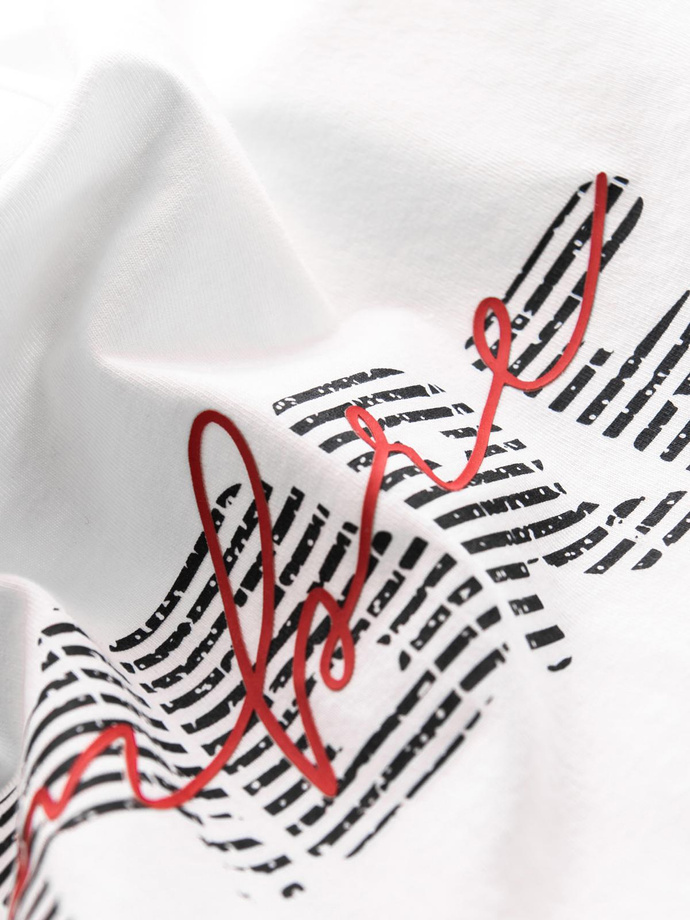 Bawełniany męski t-shirt z podwójnym printowanym logotypem – biały V1 OM-TSPT-0211