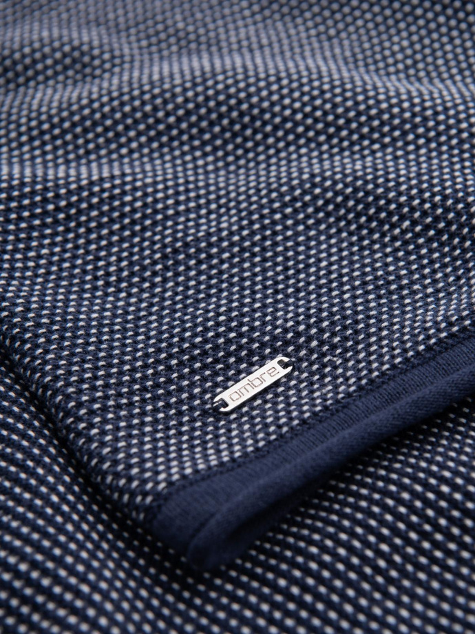 Men's knitted sweater with structured dots - navy blue V1 OM-SWSW-0118