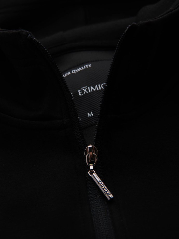 Rozpinana bluza męska ze stójką i kapturem – czarna V1 OM-SSZP-0216