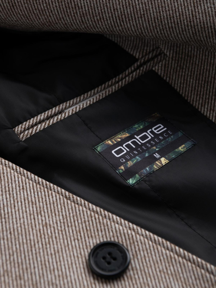 Single-breasted patterned men's coat with pockets - ash V1 OM-COWC-0108