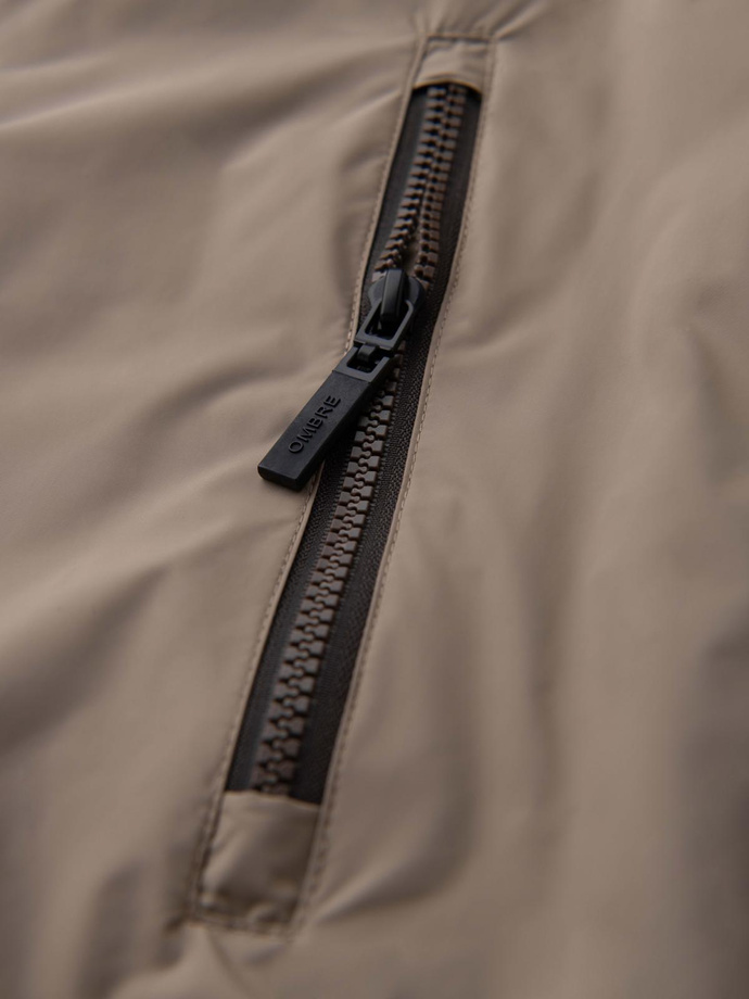 Lightweight colorful men's sports jacket with fleece - beige and dark brown V19 OM-JANP-0194