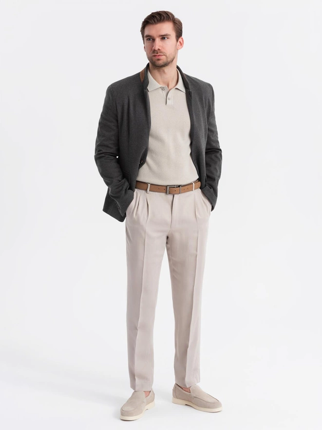 Men's melange rayon jacket with stand-up collar - black melange V5 OM-BLZB-0131