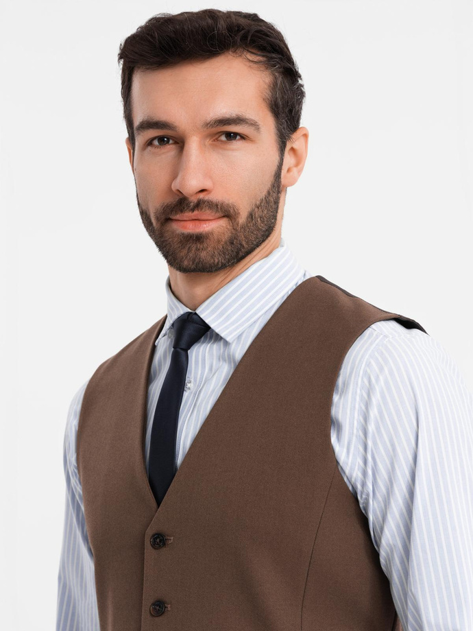 Men's suit vest with classic detailing and lining - brown V2 OM-BLZV-0142
