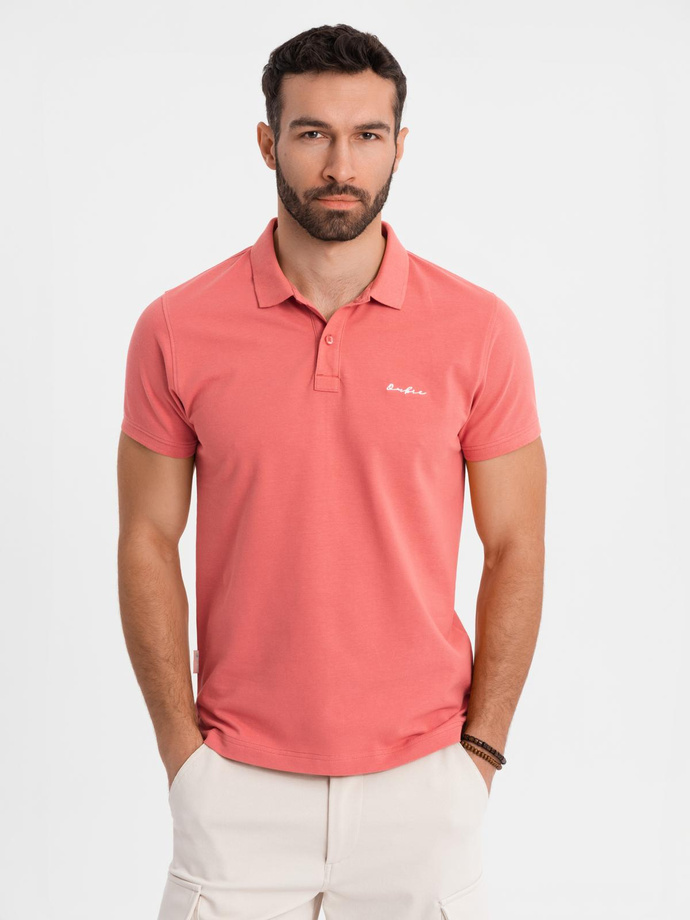 Koszulka polo z bawełnianej dzianiny pique – koralowa V6 OM-POSS-0103