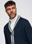 Men's cardigan sweater with shawl collar in preppy style - navy blue V4 OM-SWCD-0152