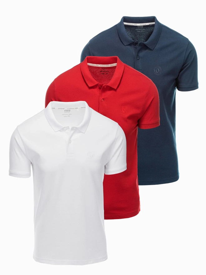 BASIC men's cotton polo t-shirt set - navy blue/white/red V3 OM-POBS-0133