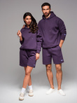 UNISEX sweatshirt set hoodie + athleisure shorts - purple V13 Z110