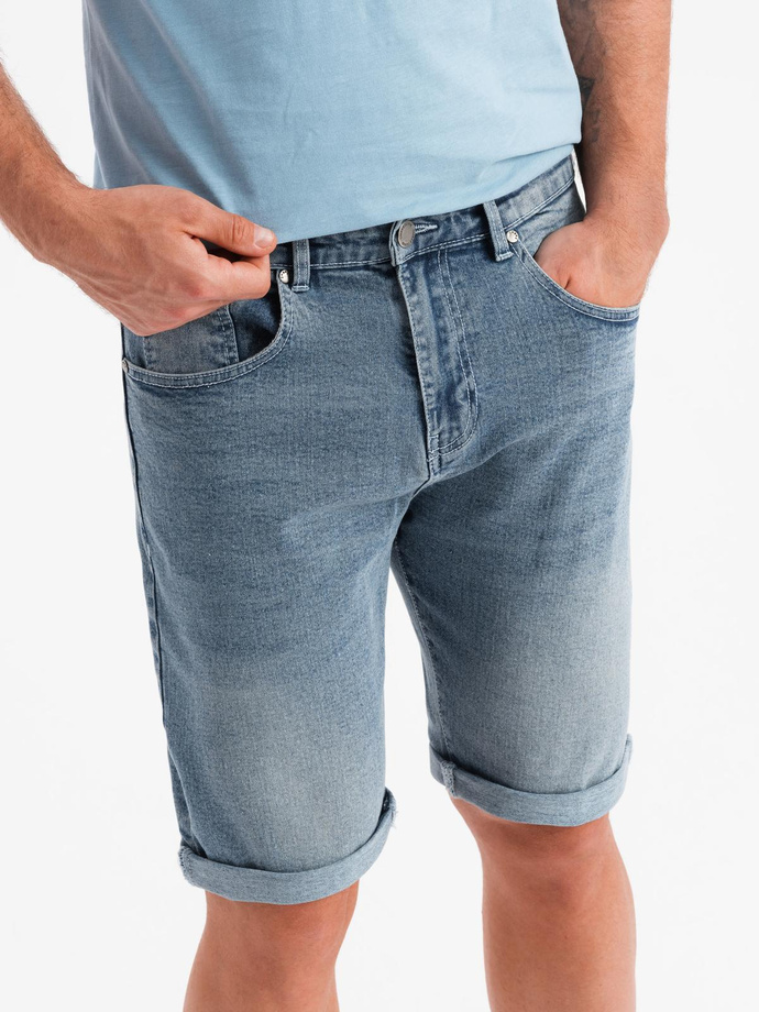 Men's denim shorts with rolled up leg - light blue V1 OM-SRDS-0164