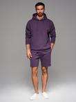 UNISEX sweatshirt set hoodie + athleisure shorts - purple V13 Z110
