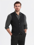 Fitted structured men's vest with patch pockets - black V1 OM-BLZV-0146