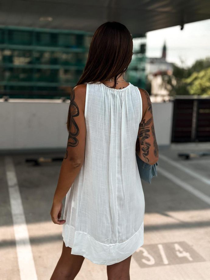 Mini mini dress boat neckline ruffled with bow - DLR110 ecru