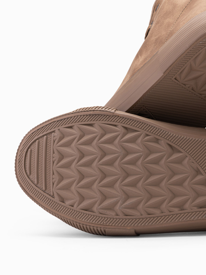Men's high-top sneakers with decorative piping - brown V2 OM-FOTH-0158