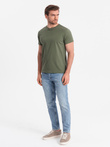 T-shirt męski klasyczny bawełniany BASIC - khaki V6 OM-TSBS-0146