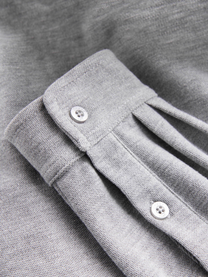 Bawełniana męska koszula SLIM FIT ze stójką w kolorowe paski – szara V5 OM-SHCS-0178