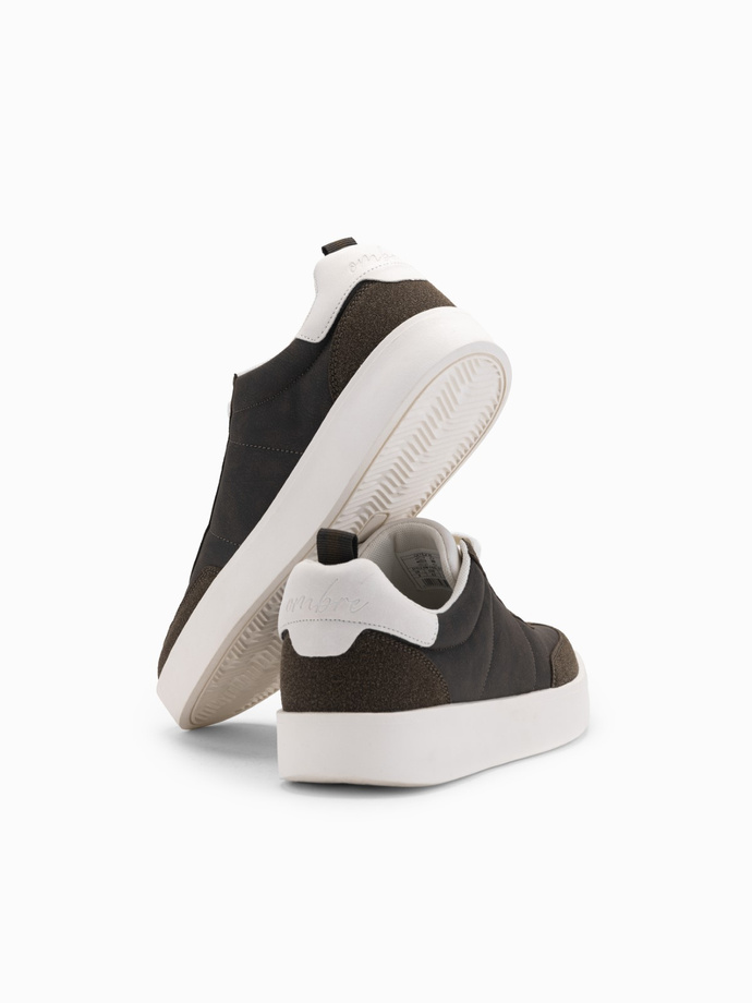 Oldschoolowe sneakersy męskie na grubej podeszwie – ciemnobrązowe V3 OM-FOSL-0170