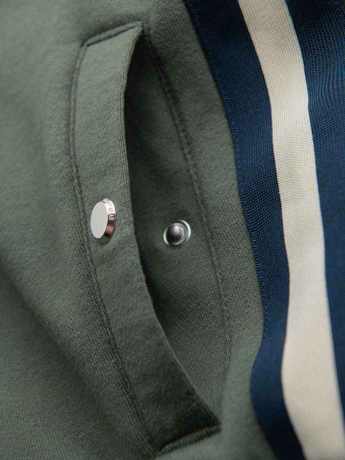 Męskie dresowe szorty z lampasami i ściągaczem w pasie – oliwkowe V2 OM-SRSK-0156