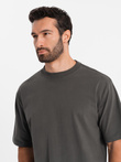 Men's LOOSE FIT cotton t-shirt with round neckline - gray-green V3 OM-TSBC-0234