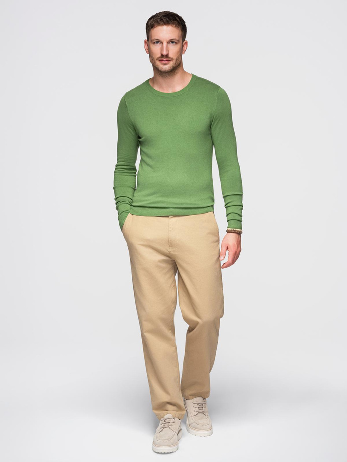 Classic men's sweater with round neckline - green V13 OM-SWBS-0106