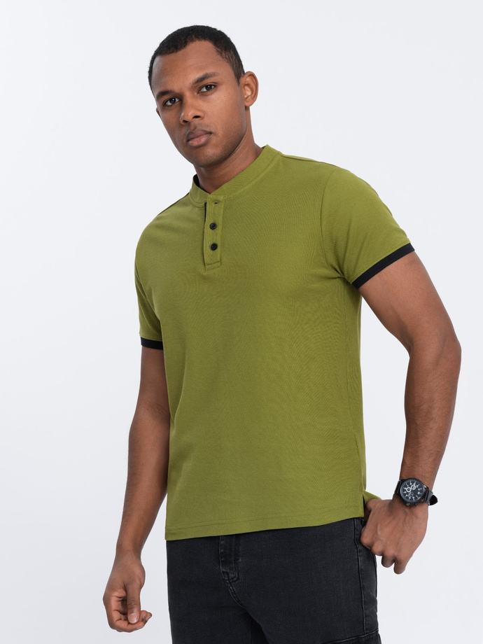 Men's collarless polo shirt - olive V6 OM-TSCT-0156