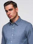 Men's SLIM FIT shirt in decorative fabric - blue V1 OM-SHCS-0175