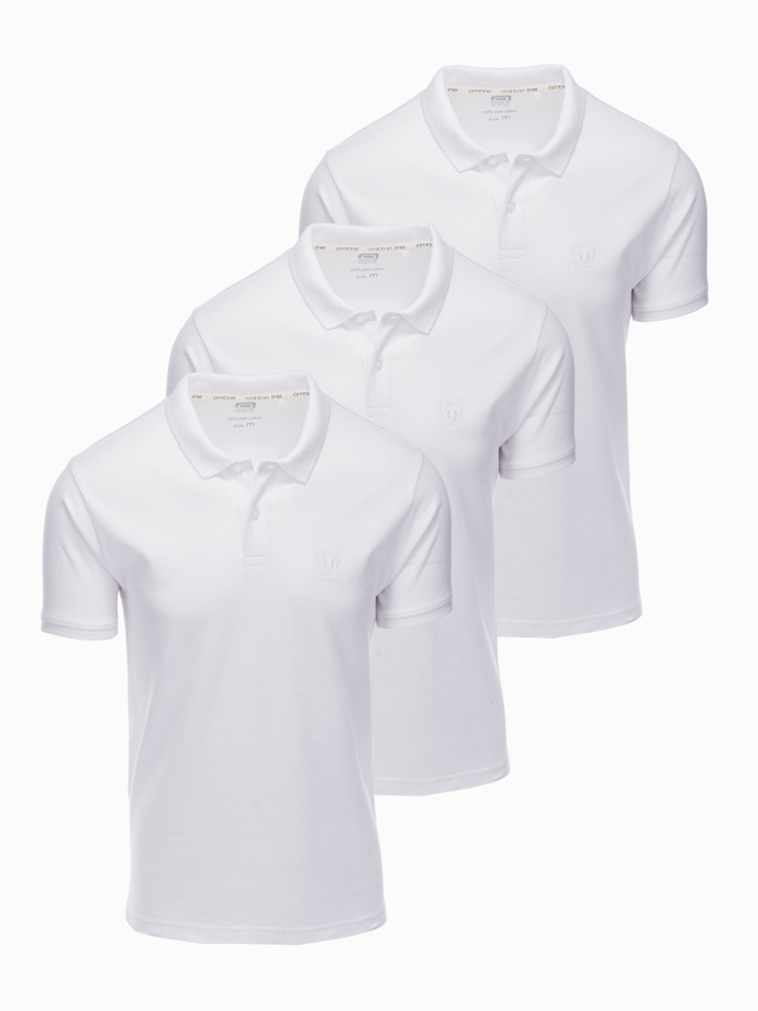 Men's pique knit polo shirt set 3-pack - white V9 Z28