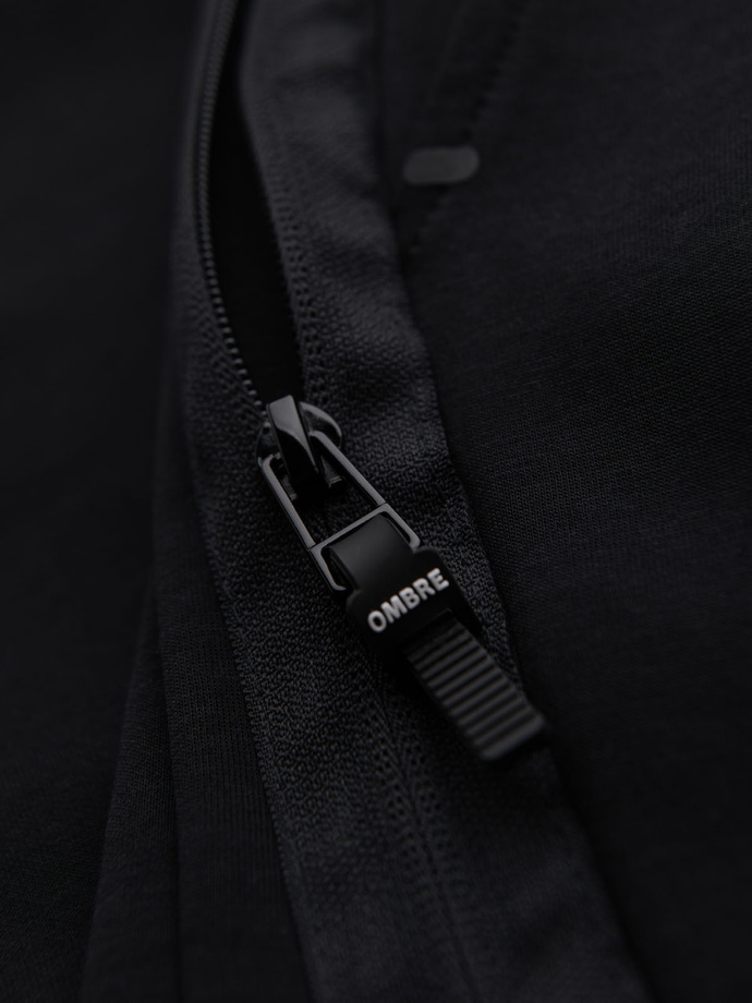 Spodnie męskie dresowe ze ściągaczami i ozdobnym zamkiem – czarne V3 OM-PASK-0226