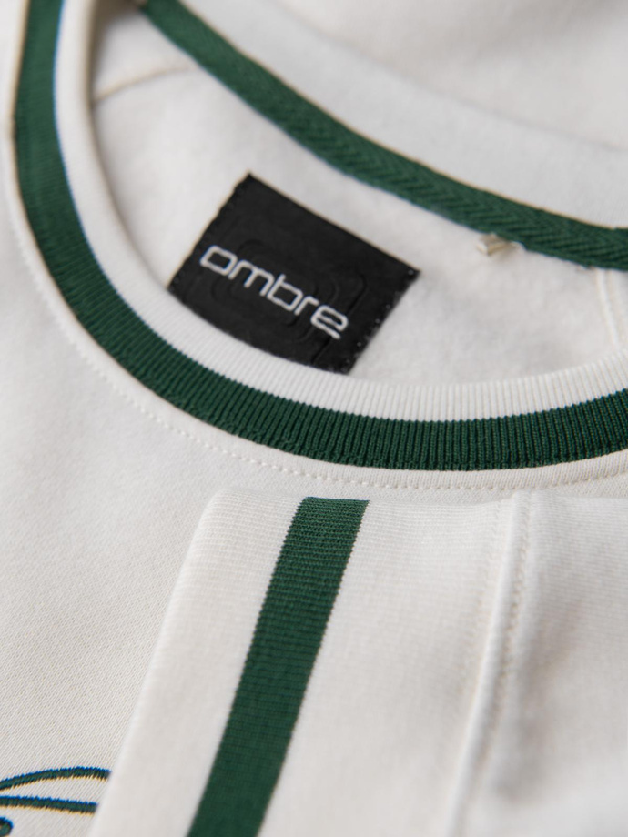 Bluza męska z raglanowym rękawem i kontrastowymi detalami – biała V2 OM-SSNZ-0244