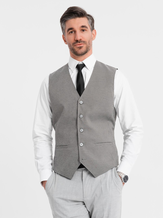 Żakardowa kamizelka męska casual bez klap - szara V2 OM-BLZV-0111