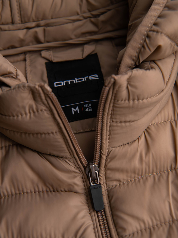 Męska kurtka pikowana pakowana w worek - brązowa V4 OM-JALP-0156