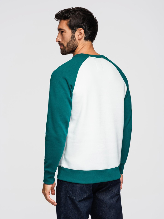 Men's contrast sweatshirt with reglan sleeves - cream and dark green V1 OM-SSNZ-0239