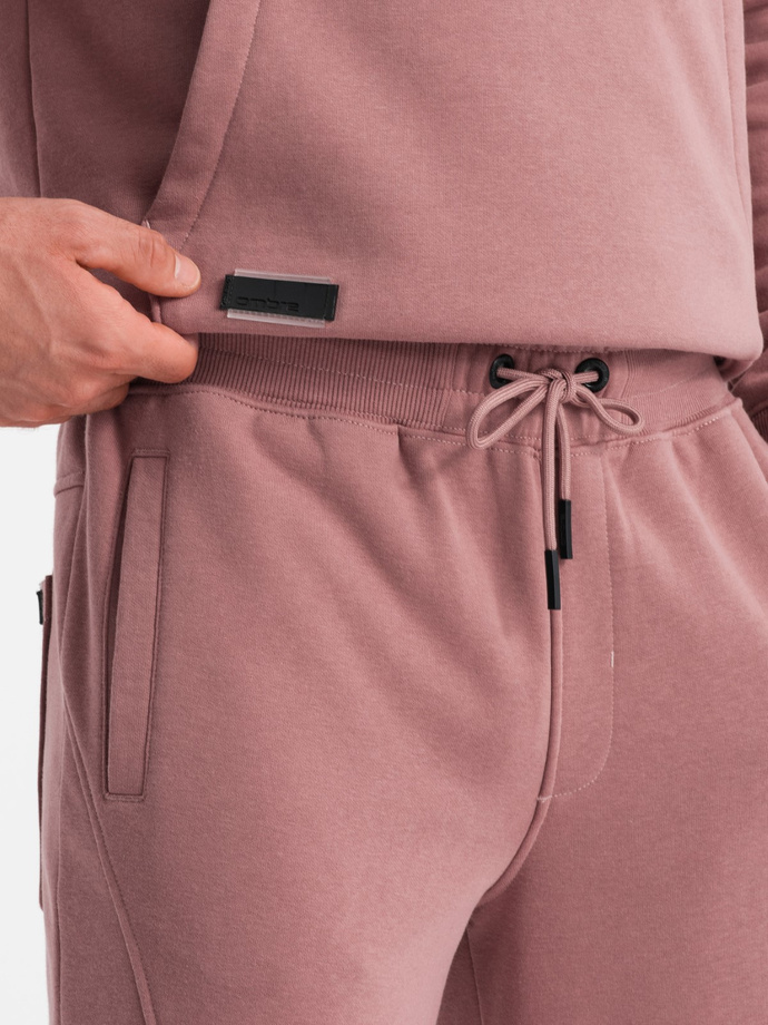 BASIC men's tracksuit set kangaroo sweatshirt + joggers - dark pink V4