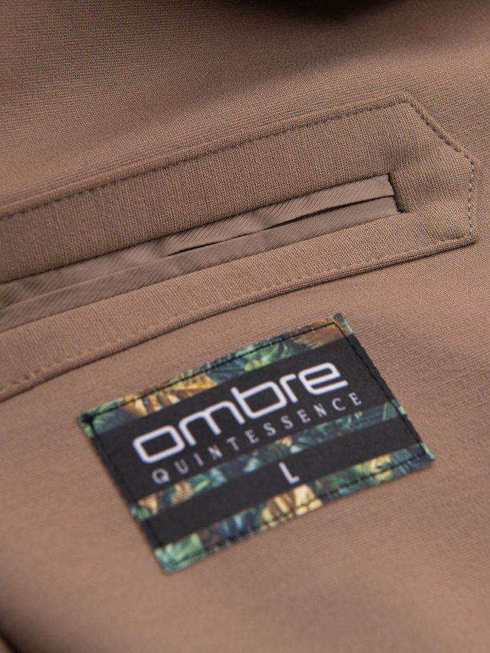 Men's jacket with patch pockets - dark beige V3 OM-BLZB-0127