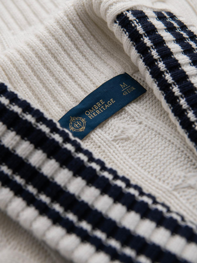 Sweter męski kardigan z szalowym kołnierzem w stylu preppy - biały V1 OM-SWCD-0152