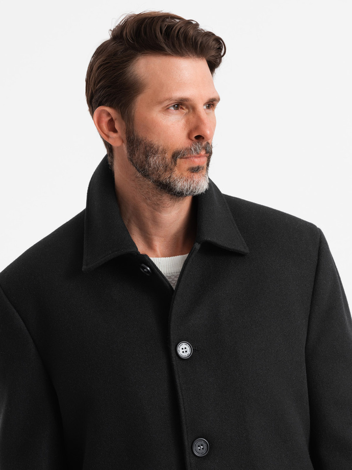 Men's long single-breasted coat with collar and undercoat - black V1 OM-COWC-0106