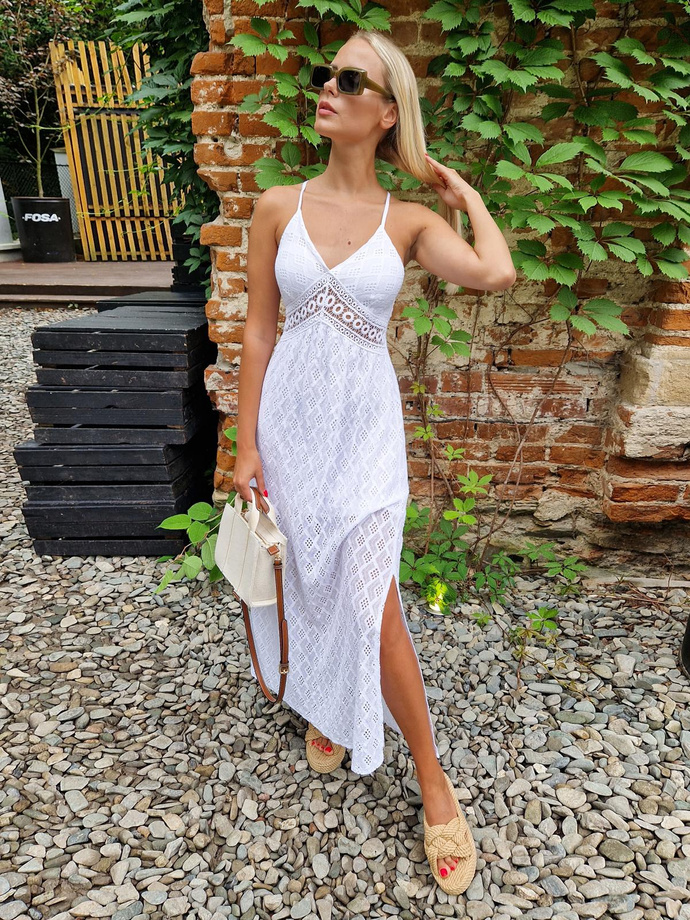 Strapless richelieu and lace maxi dress - DLR109 white