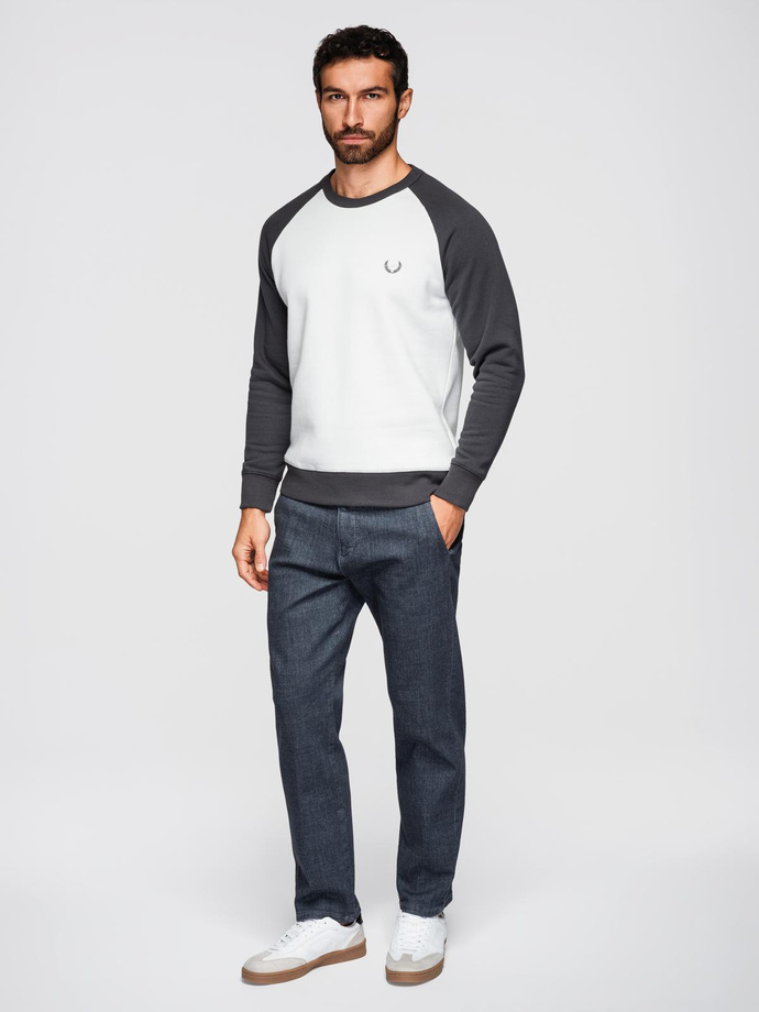 Męska bluza kontrastowa z reglanowym rękawem - kremowo-grafitowa V1 OM-SSNZ-0239