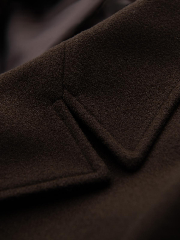 Dwurzędowy płaszcz męski z ozdobnymi guzikami – ciemnobrązowy V3 OM-COWC-0137