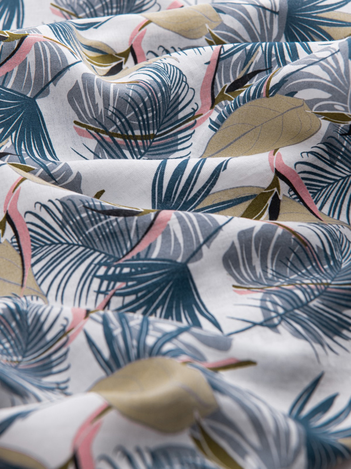 Wiskozowa wzorzysta męska koszula z krótkim rękawem – palmy V7 OM-SHPS-0113