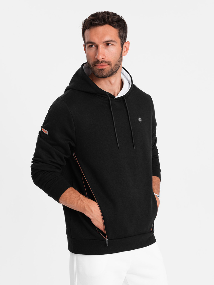 Bluza męska z kapturem z kieszenią na zamek - czarna V4 OM-SSNZ-22FW-006
