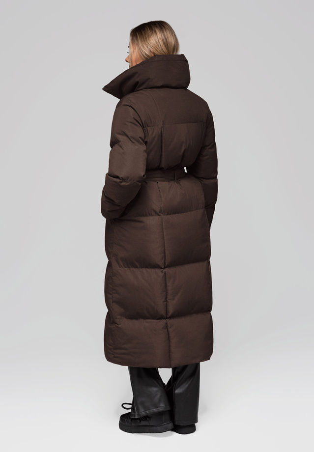 Women's quilted long jacket with belt OW-JALJ-0104 v3 - brown