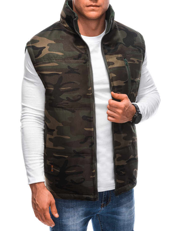 Men's quilted vest V62 - brown/camo