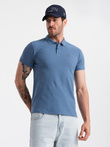 BASIC men's single color pique knit polo shirt - blue V16 OM-POBS-0100