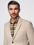 Elegancka męska marynarka SLIM FIT z rayonem – beżowa V2 OM-BLZB-0135