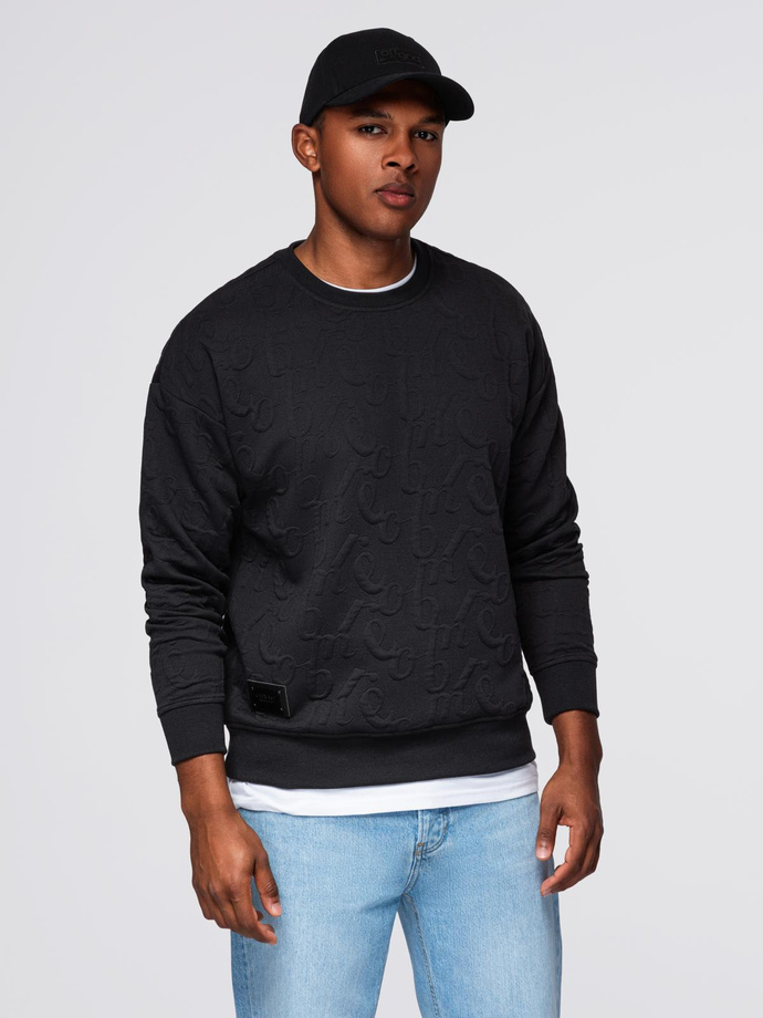 Męska bluza RELAXED FIT z tłoczonymi literami – czarna V1 OM-SSNZ-0164